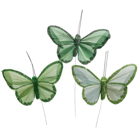 Decoratieve vlinders groene veervlinders op draad 10cm 12 st, 12 Stück
