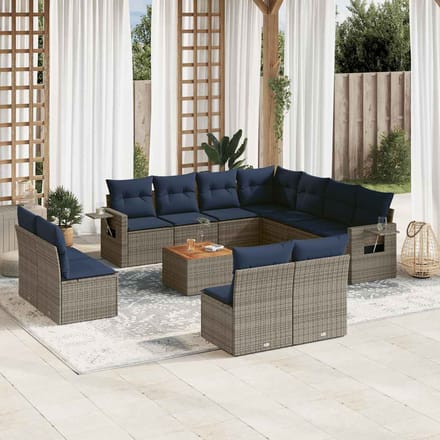 vidaXL - 12-delige - tuinbankset - met - kussens, - grijs - polyrotan