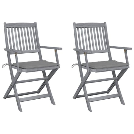 vidaXL - Set - van - 2 - klapstoelen - met - kussens, - gemaakt - van - massief - acaciahout.