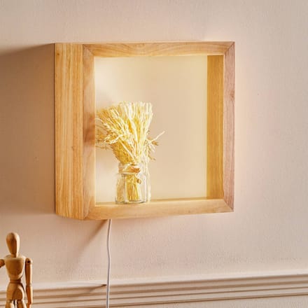 Fabas Luce LED wandlamp Window, 37 x 37 cm, eikenhout