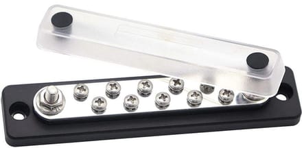 Busbar met 10 Aansluitpunten en 2 Stroomingangsterminals - 150A - Polycarbonaat - Met Tinplating