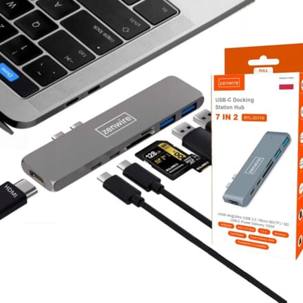 7in 1 HUB USB-C HDMI 4K SD Thunderbolt 3.0 Adapter USB 3.0 Voor Macbook Pro Air M1 M2 M3 Zenwire BYL-2011N