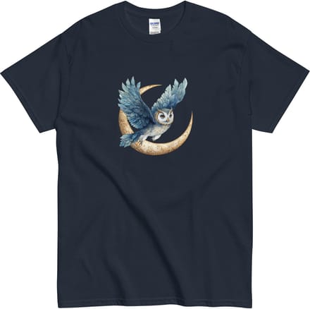 Tshirt met Maan en Uil - Magisch en Dromerig Design - Dames Heren - Blauw - 3XL