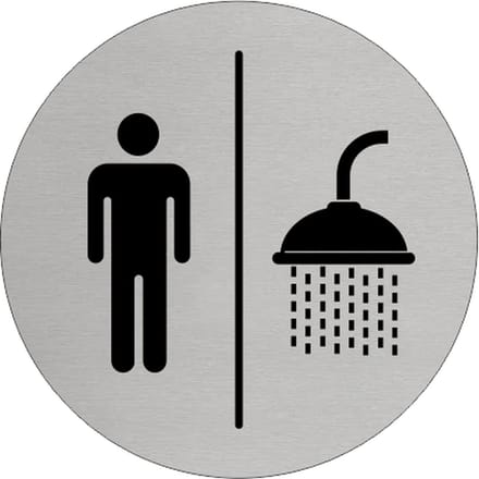 CombiCraft Aluminium deurbordje 'Mannen en Douche' Ø75 mm met 3M-tape