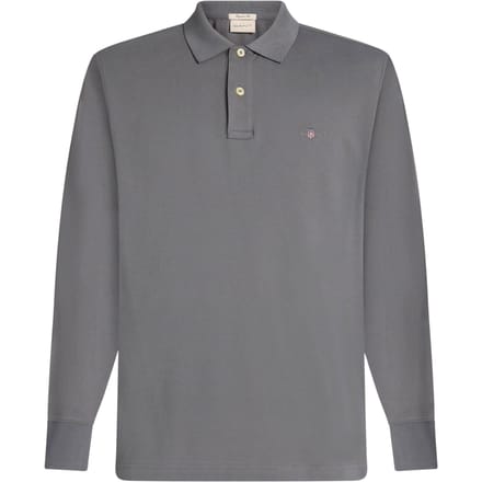 Gant Polo Long Sleeve Piqué Uni Fine Shield Embroidery Midden Grijs / male