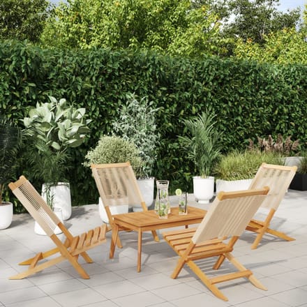 vidaXL - Opklapbare - stoelen, - 4 - stuks, - beige, - massief - acaciahout