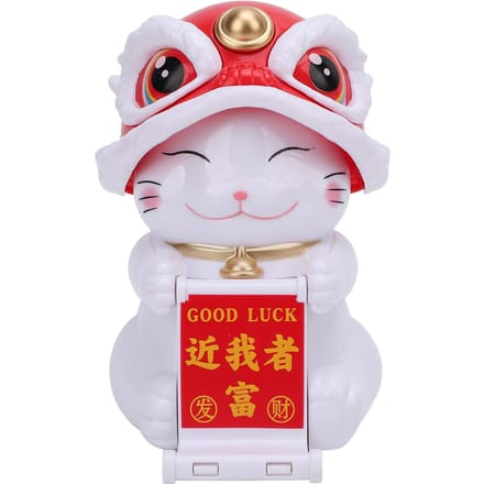 Leeuwendans Kat Auto Dashboard Ornament Zonne-energie Plastic Auto Knikkende Chinese Gelukskat Leeuw rood
