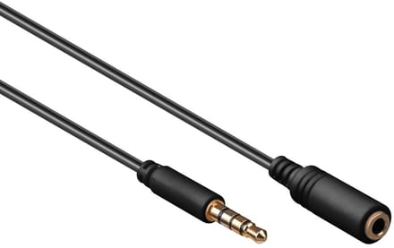 Goobay Hoofdtelefoon en audio verlengkabel AUX, 4-pin 3,5 mm slim, Jackplug 3,5 mm-stekker (4-pins, stereo), 2 m, zwart, CU