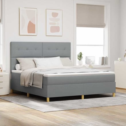 vidaXL - LED - Box - Spring - Bed - met - hoofdeinde - Lichtgrijs - 180 - x - 200 - cm - Stof