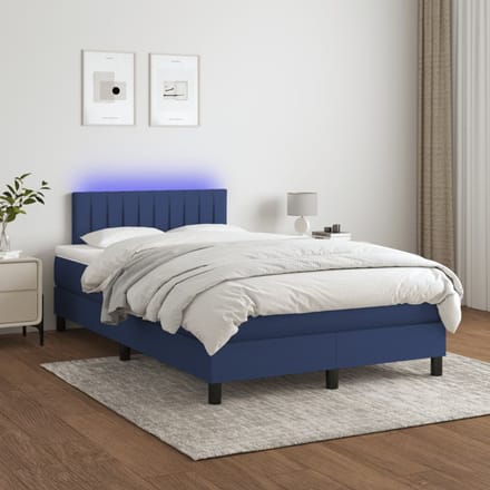 vidaXL - Boxspring - met - matras - en - LED - stof - blauw - 120x200 - cm