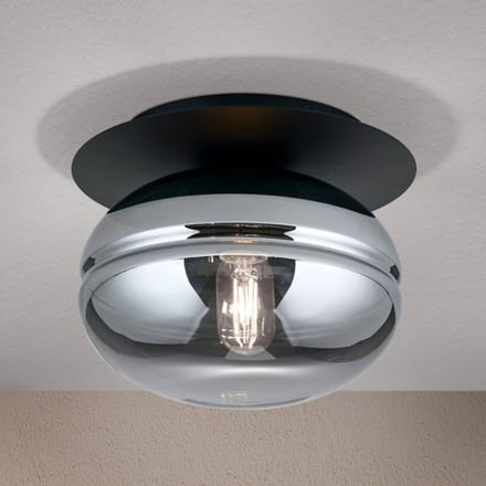 ORION Plafondlamp Richard, metaal zwart, glas rook