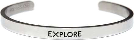 Key Moments for Men 8KM-BM0004 Stalen open bangle met tekst - Explore - One-size - Zilverkleurig