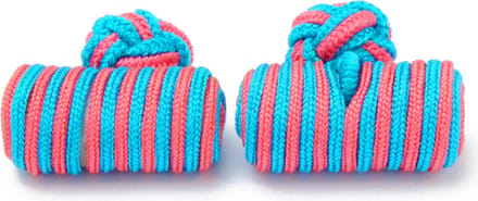 Manchetknopen - Zijden Knoop met Blauw en Roze Cilinder