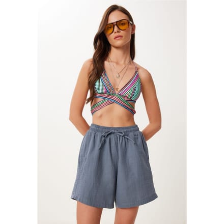 Hoge Taille Wijde Been Katoenen Shorts