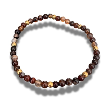 Armband - natuursteen - koffie agaat - 4 mm - 18,5 cm - goudkleurige elementen