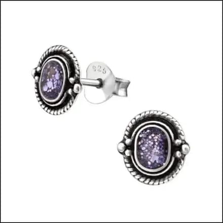 Dames Oorbellen - Zilveren Bali oorstekers 6mm- Ruit - Blauw-Boho