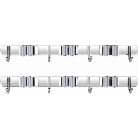 Bezemhouder RVS 3 Clips en 4 Haken Grijs Dweilhouder Pak van 2 voor Keuken white