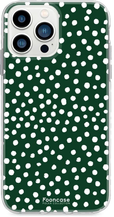 Fooncase Hoesje Geschikt voor iPhone 13 Pro Max - Shockproof Case - Back Cover / Soft Case - POLKA / Stipjes / Stippen / Donker Groen