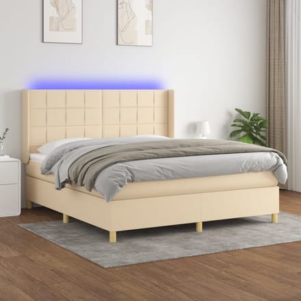 vidaXL - Boxspring - met - matras - en - LED - stof - crèmekleurig - 180x200 - cm