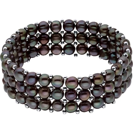 Manchet armband 3 rijen Black Pearl Zoetwater 925