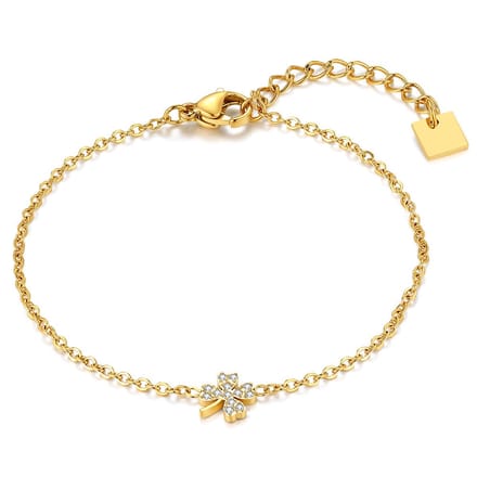 Twice As Nice Armband in goudkleurig edelstaal, klavertje 16cm+3cm