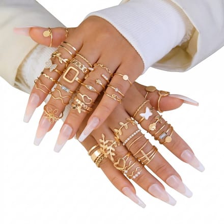 Goudkleurige ringen set dames met vlinder hart en bloem vormen 47 stuks minimalistisch design stackable ringen en joint ringen