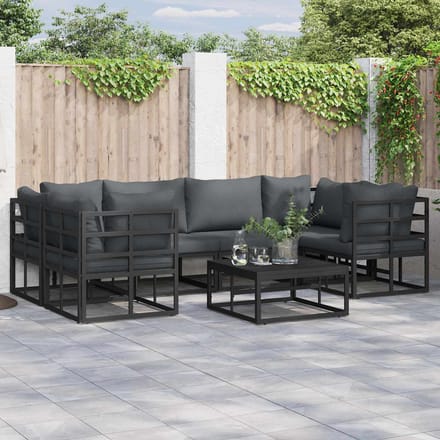 vidaXL - Tuinbank - Set - 7 - st - Zwart - Aluminium