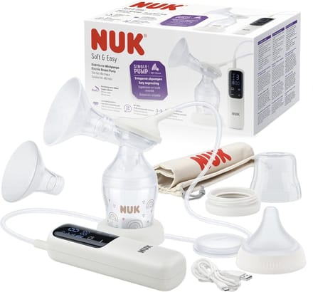 NUK elektrische borstpomp set - soft & easy - met accu - individuele programma's - low noice - soepele silicone