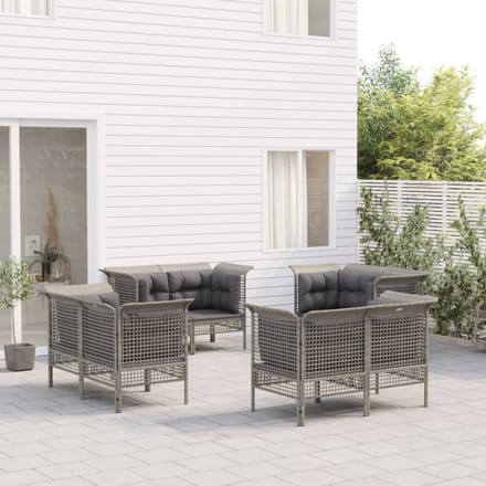 vidaXL - 8-delige - Loungeset - met - kussens - poly - rattan - grijs