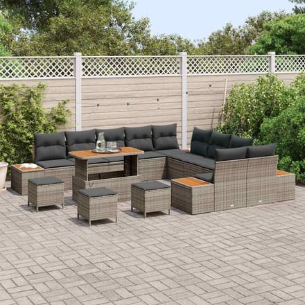 vidaXL - Tuinbank - Set - 14 - st - 13-zits - Grijs - Poly - rattan