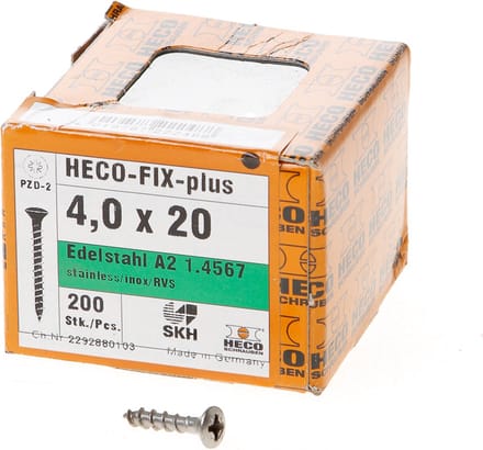 Heco Spaanplaatschroef lenskop RVS A2 pozidriv FIX-plus 4.0x20mm (per 200 stuks)