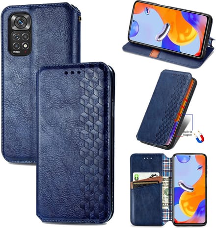 Luxe PU Lederen Ruitpatroon Wallet Case + Screenprotector voor Xiaomi Redmi Note 11 Pro 4G/5G_ Blauw