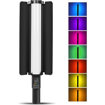 Handheld RGB-lichtbuis LED-videolamp met barndoor 3000K-6500K dimbaar 18 lichteffecten zwart