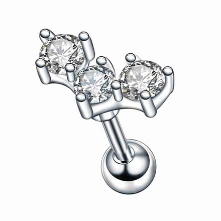 WeLoveSilver - Piercing zilver - chirurgisch staal - drie kristallen