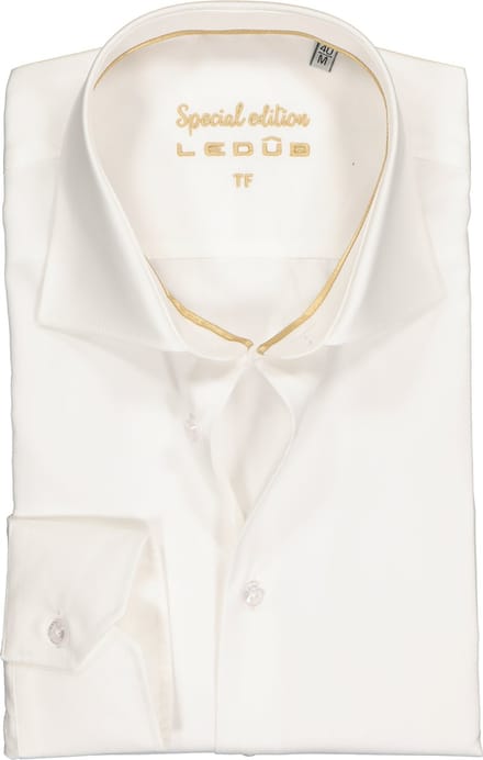 Ledub Tailored Fit overhemd - beige - Strijkvrij - Boordmaat: 37