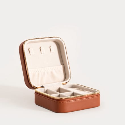 HOMLA - Jewellery box - RINAS - herringbone stitching - small brown - 10.5x10.5x5 cm