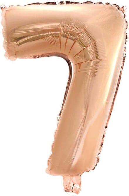 Folie Ballon Cijfer 7 Rosé Goud 41 cm met rietje