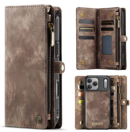 Solidenz Hoesje - Geschikt voor Apple iPhone 17 Pro - Urban Wallet - Bruin