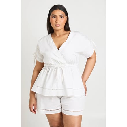 boohoo Dames Plus Poplin Ladder Short | White | Maat: 20