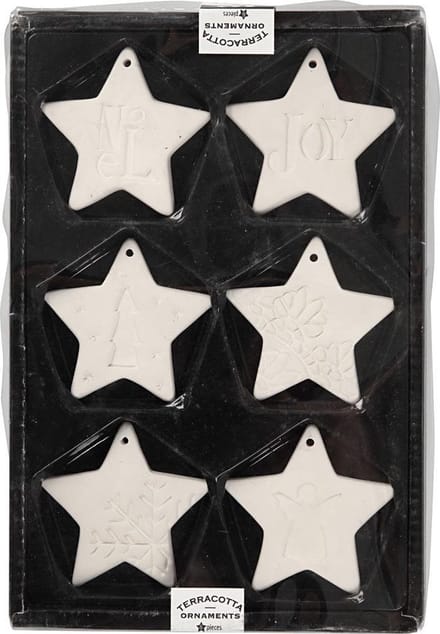 Ornamenten om te hangen, ster, afm 7x7 cm, wit, 6 stuk/ 1 doos