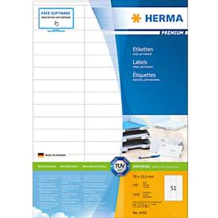 Herma premium-etiketten nr. 4459 op A4-bladen, 5100 etiketten, 100 vellen