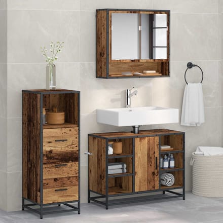 Ensemble de meubles de salle de bain avec tiroirs 3 pièces Panneaux de particules Bois de récupération