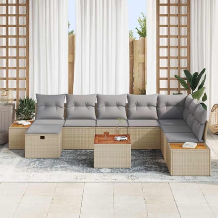 vidaXL - Tuinbank - Set - 9 - st - Beige - poly - rattan