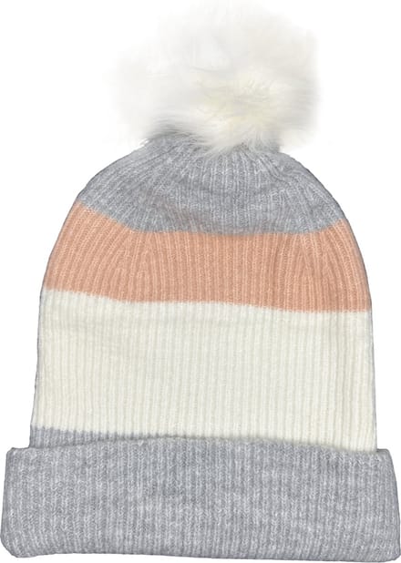 Sarlini - Muts met pompon - Beanie - Dames - Gebreid - Winter - Acryl - roze - beige - grijs