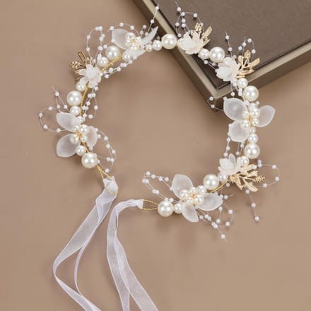 1 st Nep Parel & Bloemen Decor Elegante Bruids Haarband Tiara one-size wit