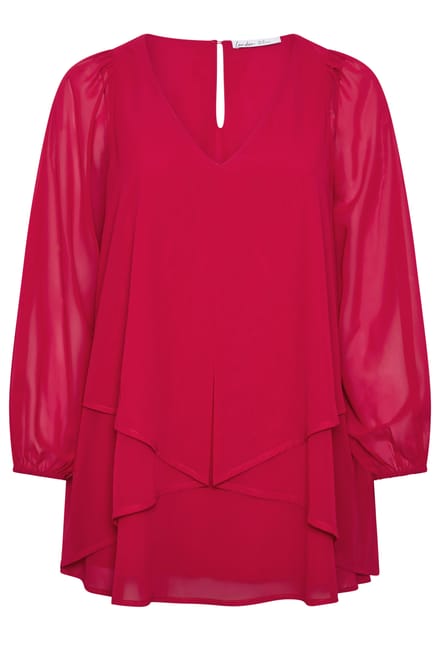 Yours London Rode Gelaagde Blouse Met Vhals Size 40
