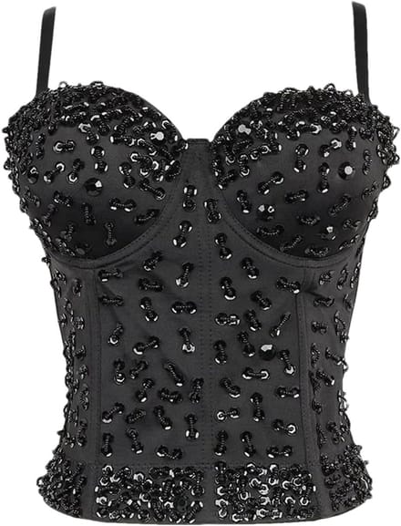 Dames Corset - Glitter Top - Avondfeest - Strass Decoratie - Maat M - Zwart