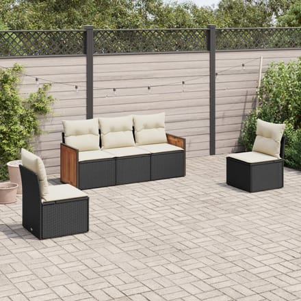 vidaXL - 5-delige - Loungeset - met - kussens - poly - rattan - zwart
