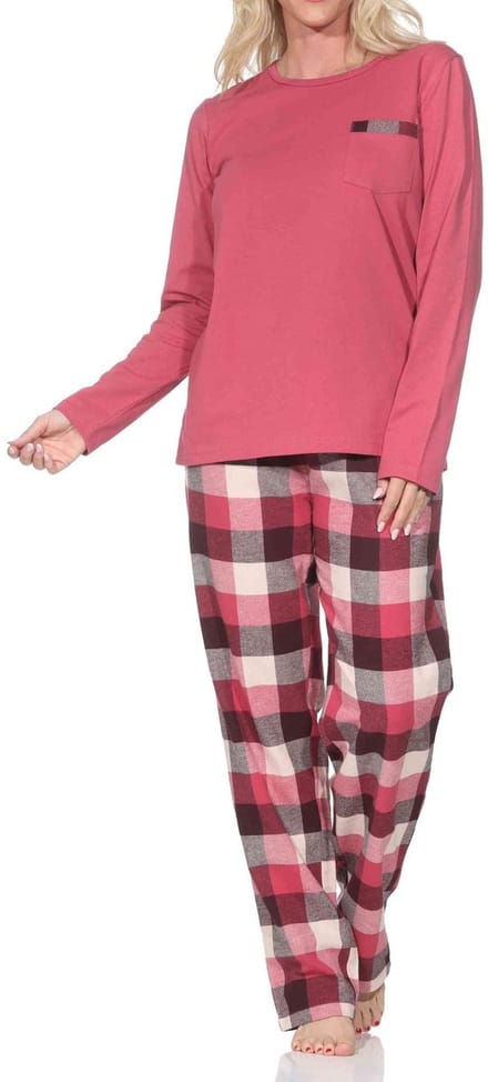 Normann lange damespyjama met geruite flanellen pyjama