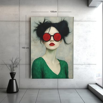 Canvas Schilderij - Vrouw met Rode Zonnebril - 150x100x2 cm